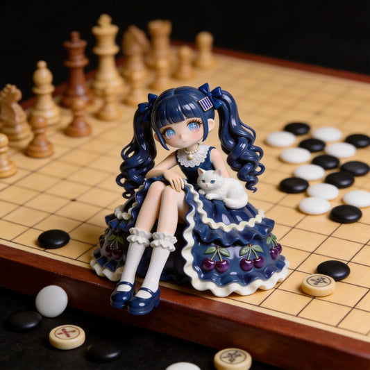 Blue Dress Girl & Cat Figurine