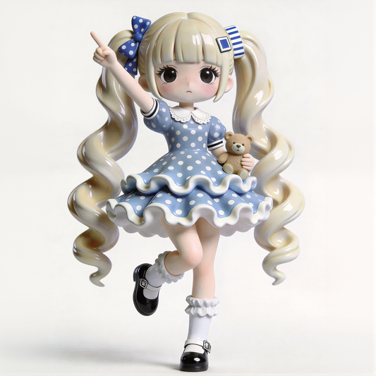Blue Dress Polka-dot Cute Girl Figurine