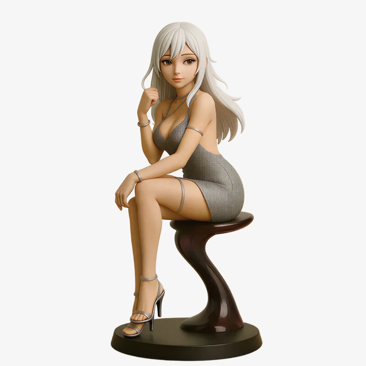 Elegant Silver Dress Lady Figurine