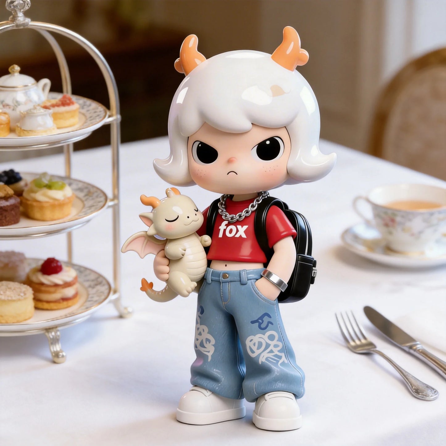 Trendy Cool Dragon Horn Girl Figurines