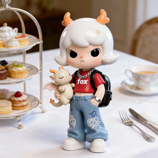 Trendy Cool Dragon Horn Girl Figurines