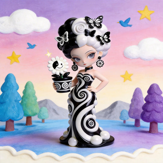 Black and White Butterfly Dance Beauty Figurines