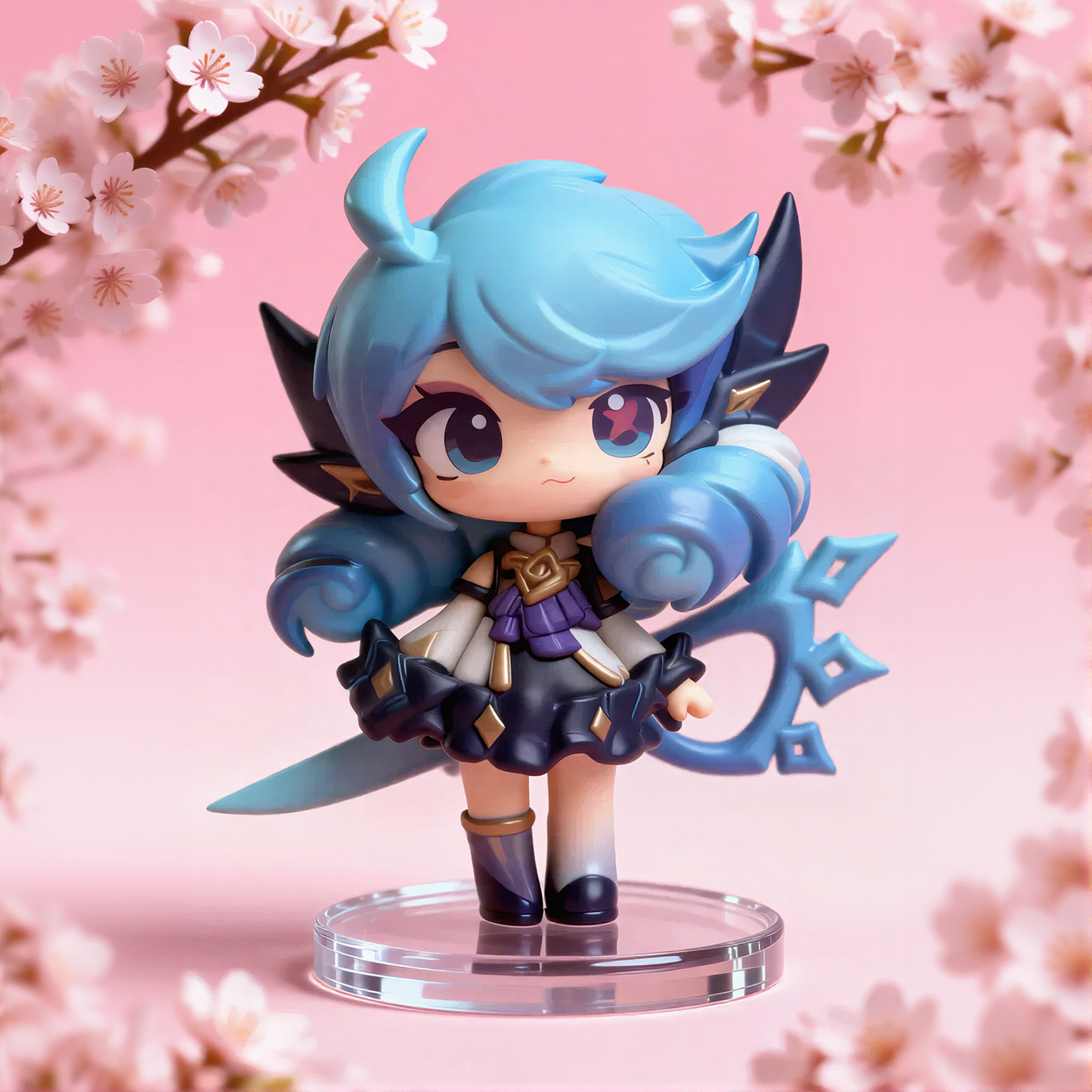 Blue Hair Cute Character Q Version Figurine