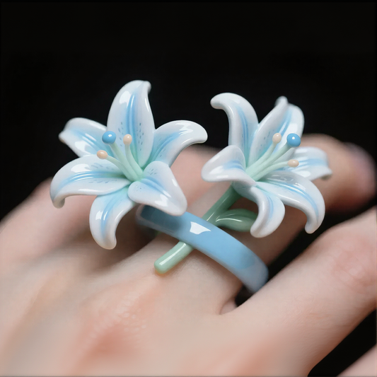 Blue White Lily Ring