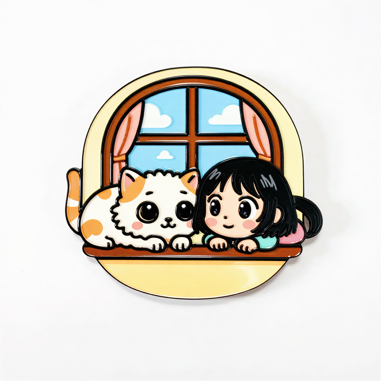 Girl and Cat by Window Fridge Magnet