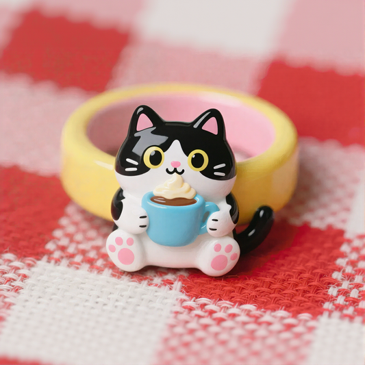 Cute Cat Coffee-Themed Rings