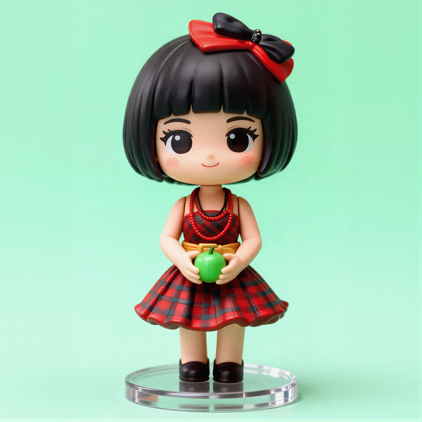 Red Plaid Skirt Bow Girl Q Version Figurine