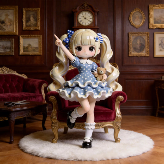 Blue Dress Polka-dot Cute Girl Figurine
