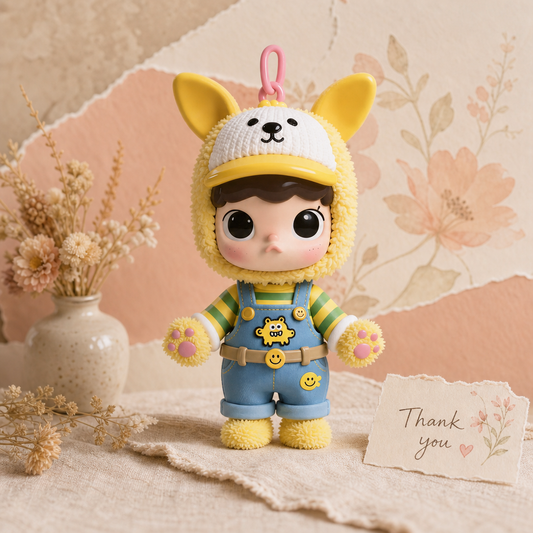 Fluffy Puppy‑Hat Boy Figurine