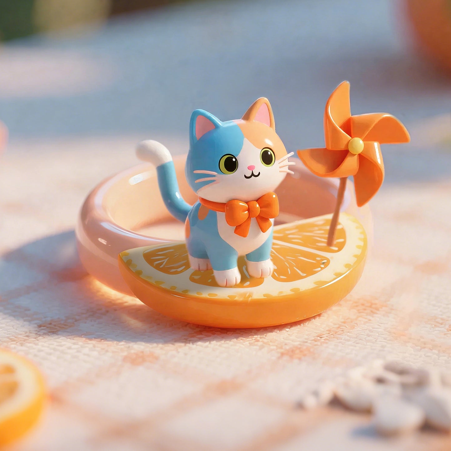 Cute Cat Windmill Orange Slice Rings