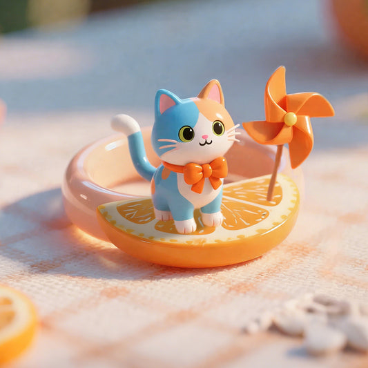 Cute Cat Windmill Orange Slice Rings