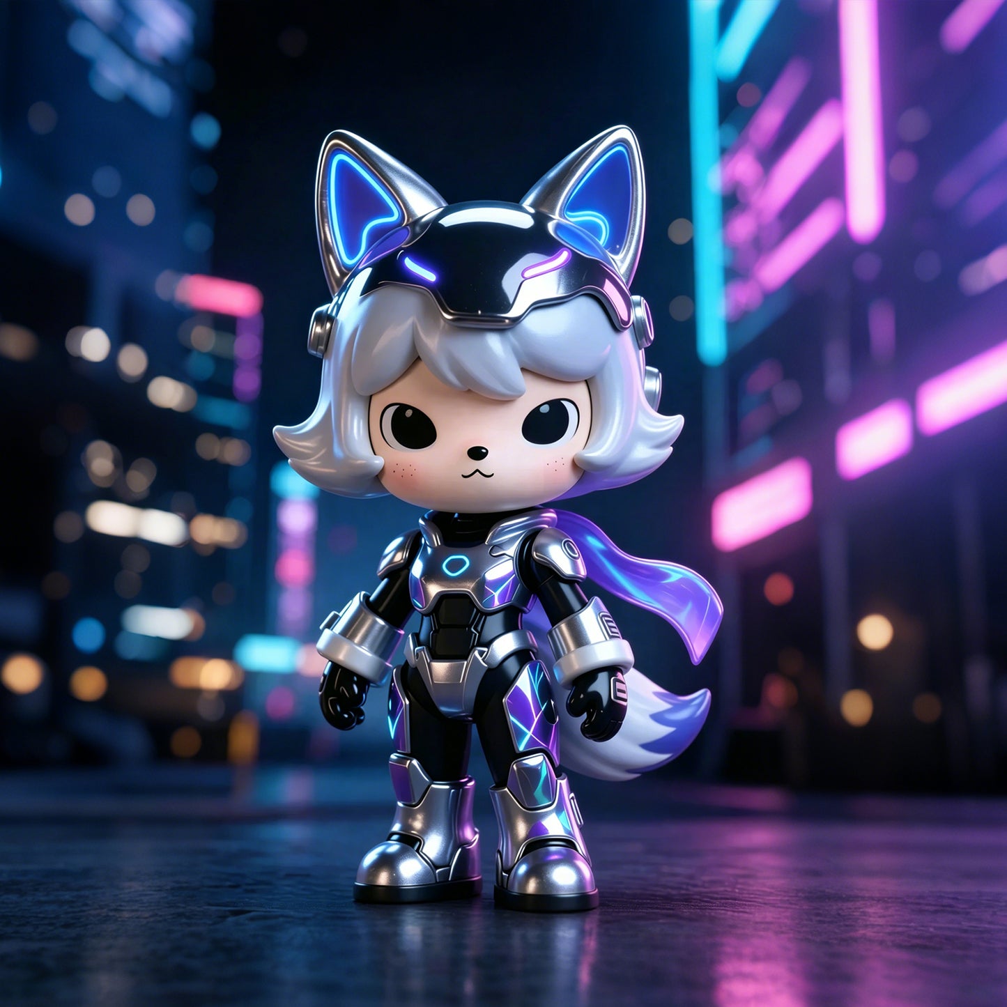 Neon City Fox Mecha Character Figurine