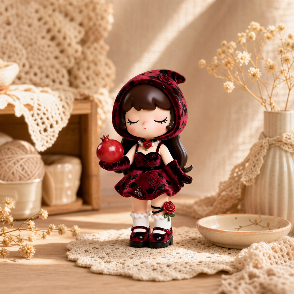 Dark‑Rose Velvet‑Style Girl Figurine
