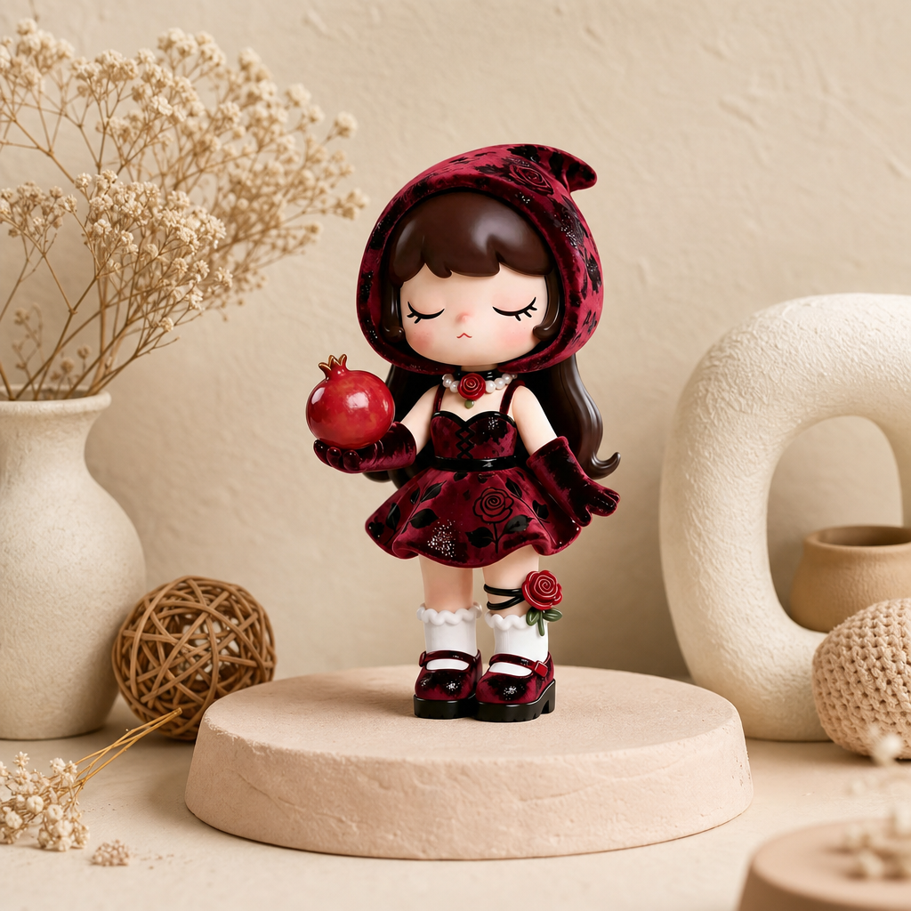 Dark‑Rose Velvet‑Style Girl Figurine