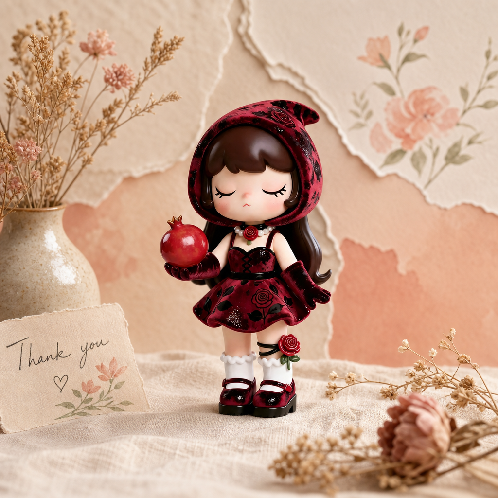 Dark‑Rose Velvet‑Style Girl Figurine
