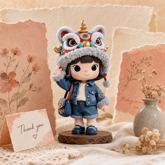 Traditional Chinese Lion‑Hat Girl Figurine