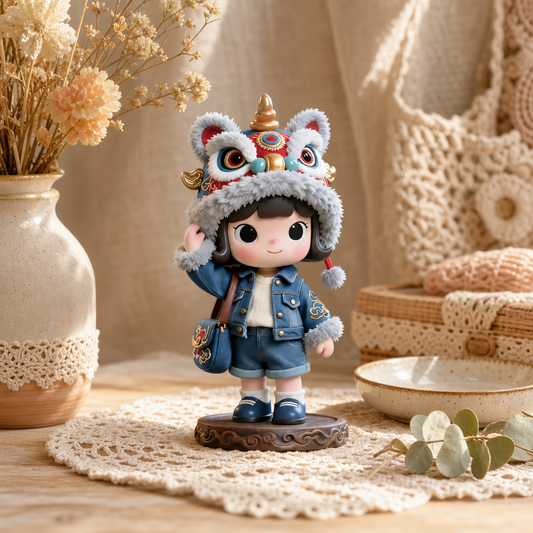Traditional Chinese Lion‑Hat Girl Figurine