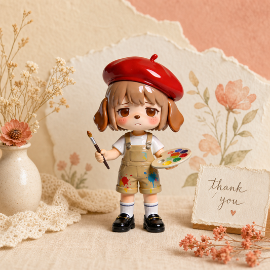 Cute Painter Dog‑Ears Boy Figurine