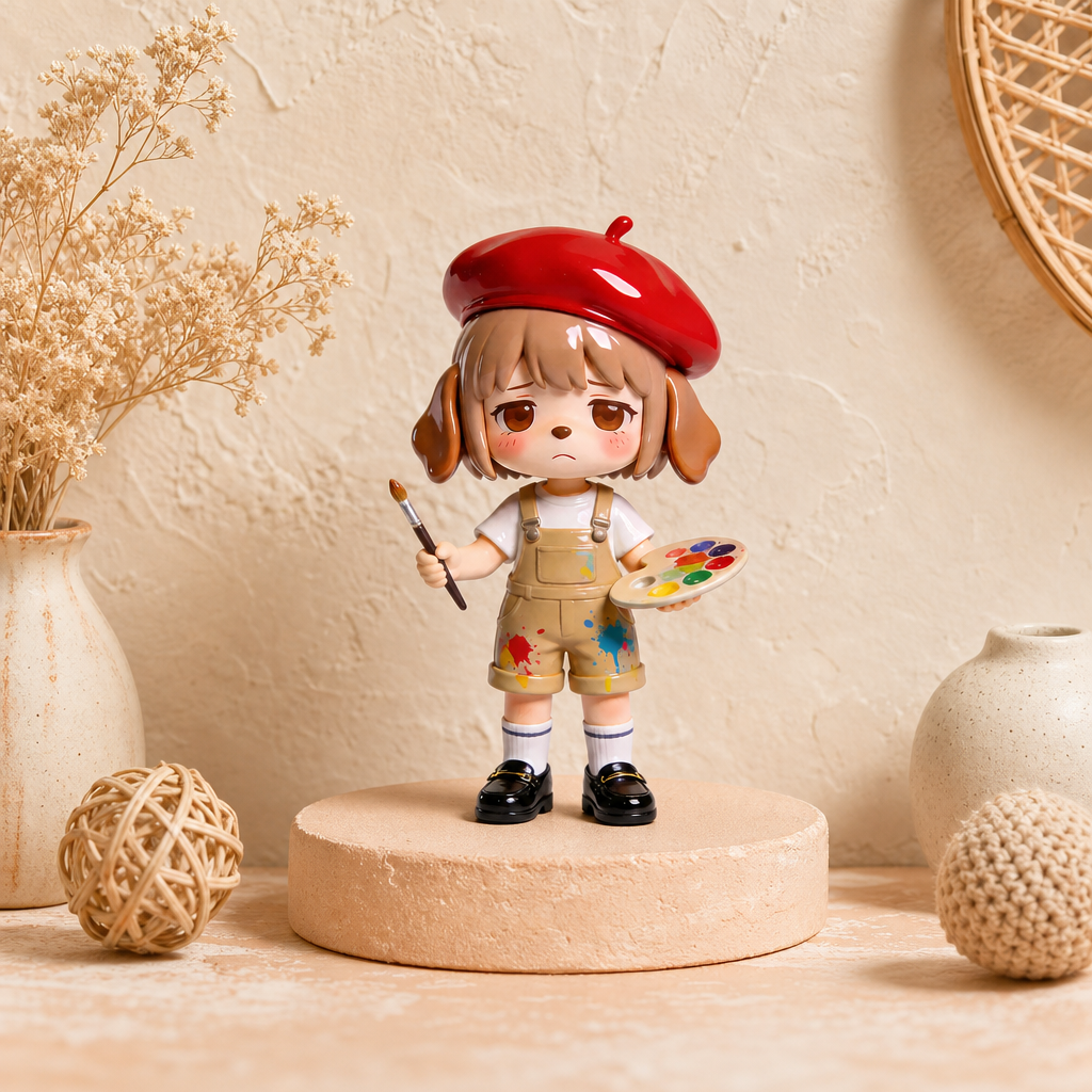Cute Painter Dog‑Ears Boy Figurine
